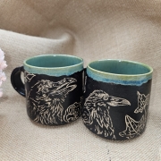 Kubek KRUK ceramiczny ok. 300 ml ręcznie toczony rękodzieło ręcznie zdobiony