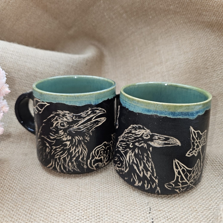 Kubek KRUK ceramiczny ok. 300 ml ręcznie toczony rękodzieło ręcznie zdobiony