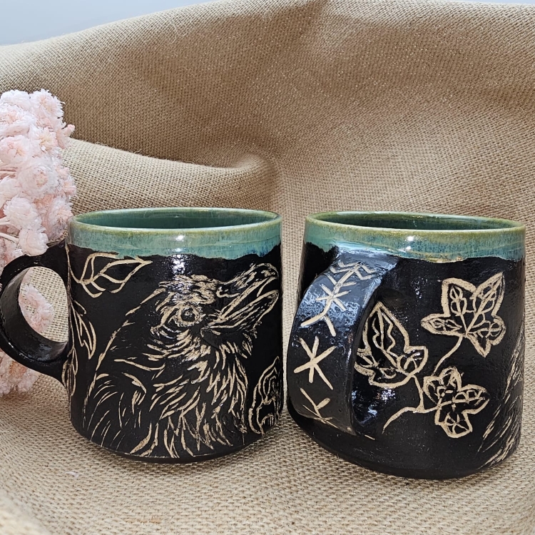 Kubek KRUK ceramiczny ok. 300 ml ręcznie toczony rękodzieło ręcznie zdobiony