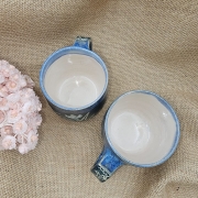 Kubek ceramiczny z uchem PRZEBIŚNIEGI niebieski-zielony poj. ok. 300 ml ręcznie toczony rękodzieło ręcznie zdobiony