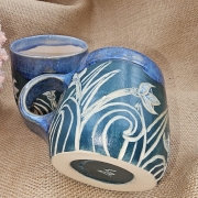 Kubek ceramiczny z uchem PRZEBIŚNIEGI niebieski-zielony poj. ok. 300 ml ręcznie toczony rękodzieło ręcznie zdobiony
