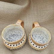 Kubek ceramiczny z uchem brązowy w kropki poj. ok. 300 ml ręcznie toczony rękodzieło ręcznie zdobiony beczułka