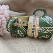 Kubek ceramiczny z uchem zielony AFRYKA poj. ok. 300 ml ręcznie toczony rękodzieło ręcznie zdobiony dla miłośnika afrykańskich klimatów