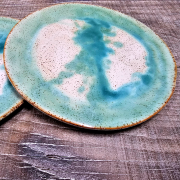 Talerz ceramiczny obiadowy niebiesko-zielony MORSKI ręcznie toczony na kole NIE IDEALNY
