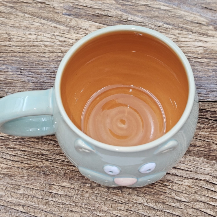 KUBEK ceramiczny KOT beczułka seledynowa 400 ml w kwiatki i bez kwiatków FAJNA CERAMIKA kolorowy kubek kubek KOT z kotem