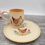 Talerz ceramiczny KURA śr. ok. 20 cm kolorowy wiejski FAJNA CERAMIKA ręcznie malowany i toczony talerz z kurą wiejski