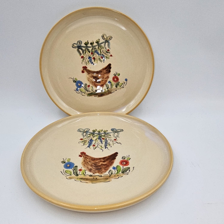 Talerz ceramiczny KURA śr. ok. 20 cm kolorowy wiejski FAJNA CERAMIKA ręcznie malowany i toczony talerz z kurą wiejski