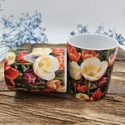 Kubek + nadruk z uchem łąka tulipanów tulipany kolorowe kubek 300 ml zwykły ceramiczny z sublimacją nadrukiem biały z kolorowym nadrukiem kubek kolorowe tulipany łąka