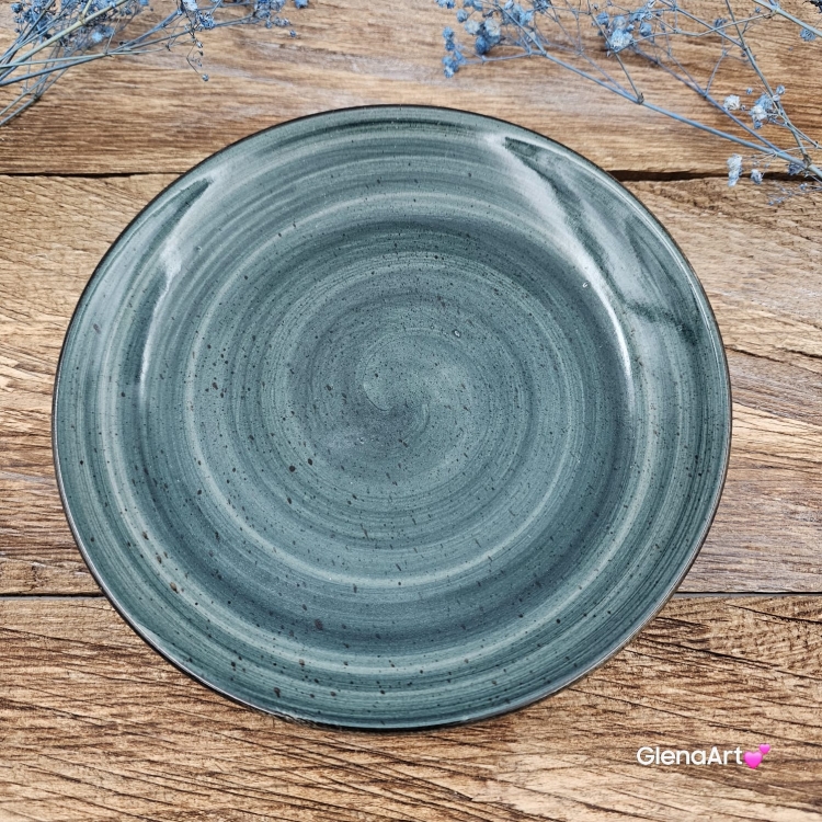 Talerz śniadaniowy/ deserowy płytki Rustic 19 cm ZIELEŃ BUTELKOWA KERA piękny talerz śniadaniowy/deserowy elegancki talerz z formy ceramiczny zieleń butelkowa