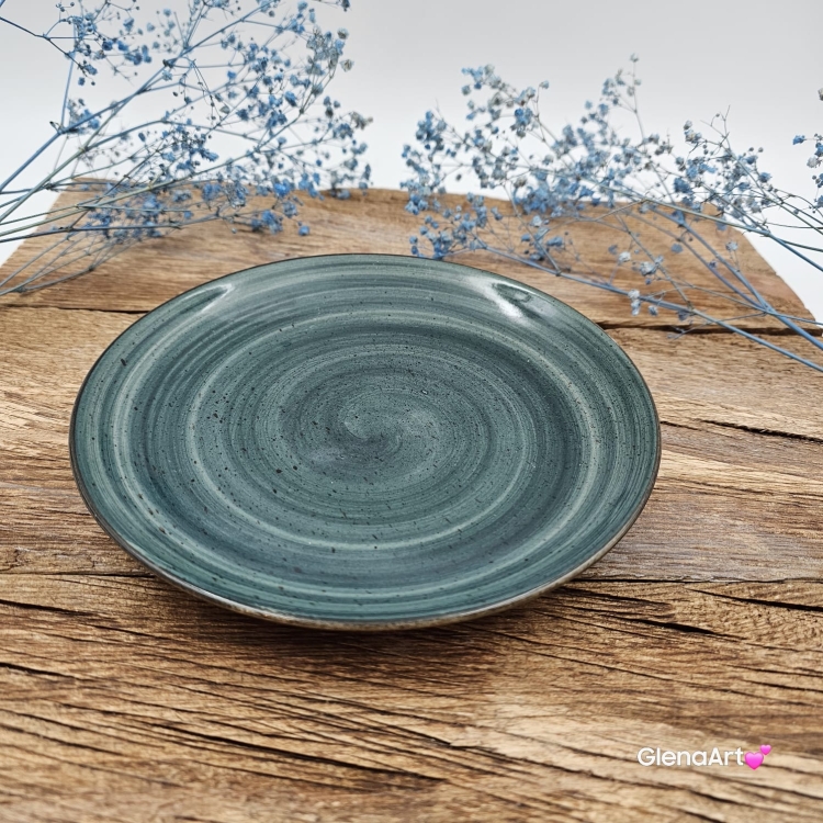 Talerz śniadaniowy/ deserowy płytki Rustic 19 cm ZIELEŃ BUTELKOWA KERA piękny talerz śniadaniowy/deserowy elegancki talerz z formy ceramiczny zieleń butelkowa