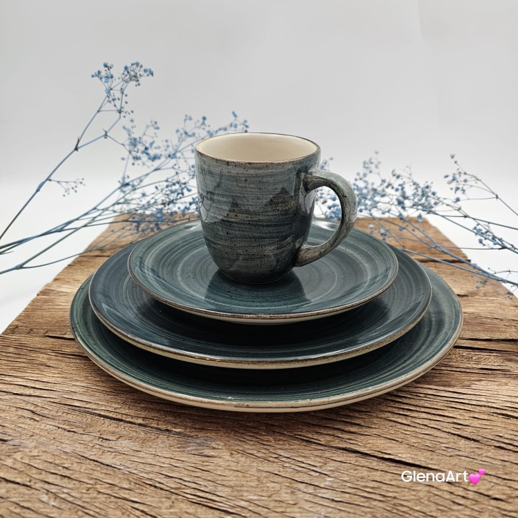 Talerz śniadaniowy/ deserowy płytki Rustic 19 cm ZIELEŃ BUTELKOWA KERA piękny talerz śniadaniowy/deserowy elegancki talerz z formy ceramiczny zieleń butelkowa - cała kolekcja