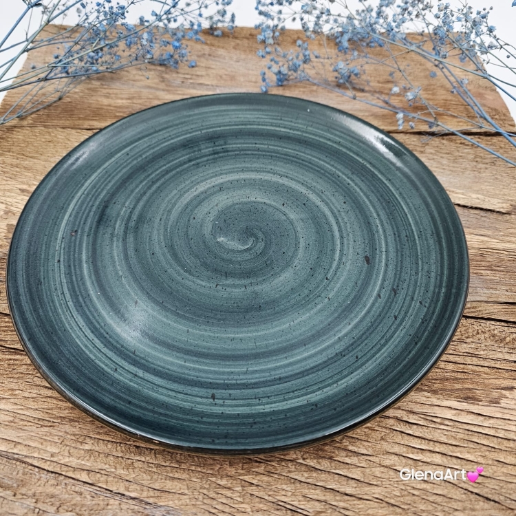 Talerz śniadaniowy/obiadowy płytki Rustic 24 cm ZIELEŃ BUTELKOWA KERA piękny talerz duży śniadaniowy/obiadowy elegancki talerz z formy ceramiczny zieleń butelkowa