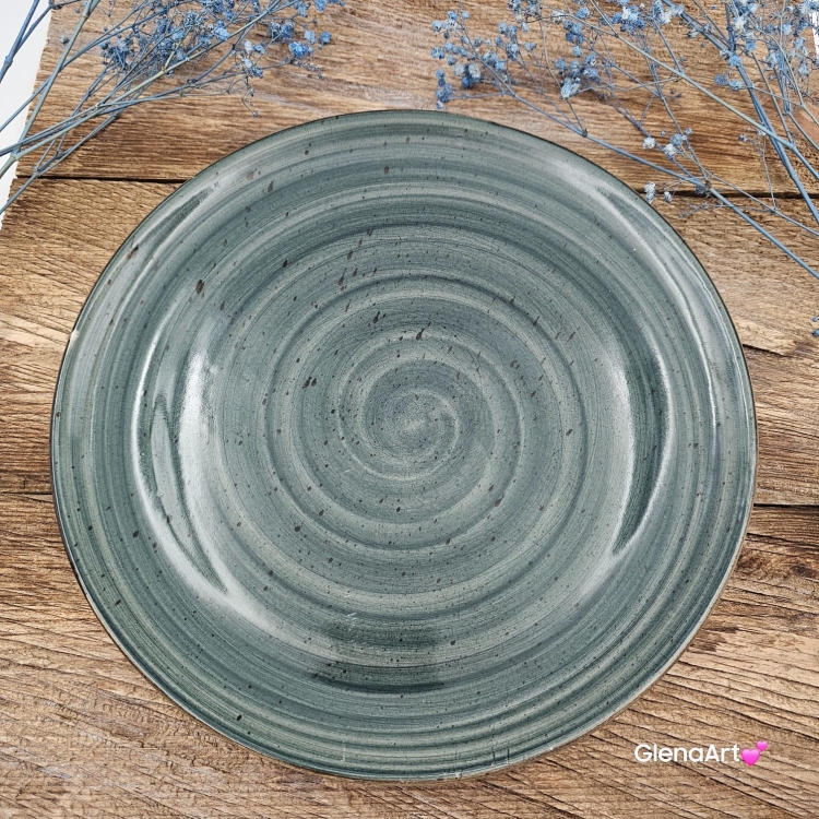 Talerz duży obiadowy płytki Rustic 27 cm ZIELEŃ BUTELKOWA KERA piękny talerz duży obiadowy elegancki talerz z formy ceramiczny zieleń butelkowa półmisek talerz do ciasta patera