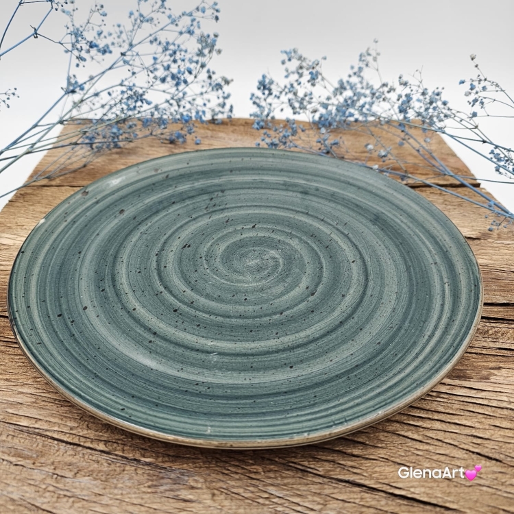 Talerz duży obiadowy płytki Rustic 27 cm ZIELEŃ BUTELKOWA KERA piękny talerz duży obiadowy elegancki talerz z formy ceramiczny zieleń butelkowa półmisek talerz do ciasta patera