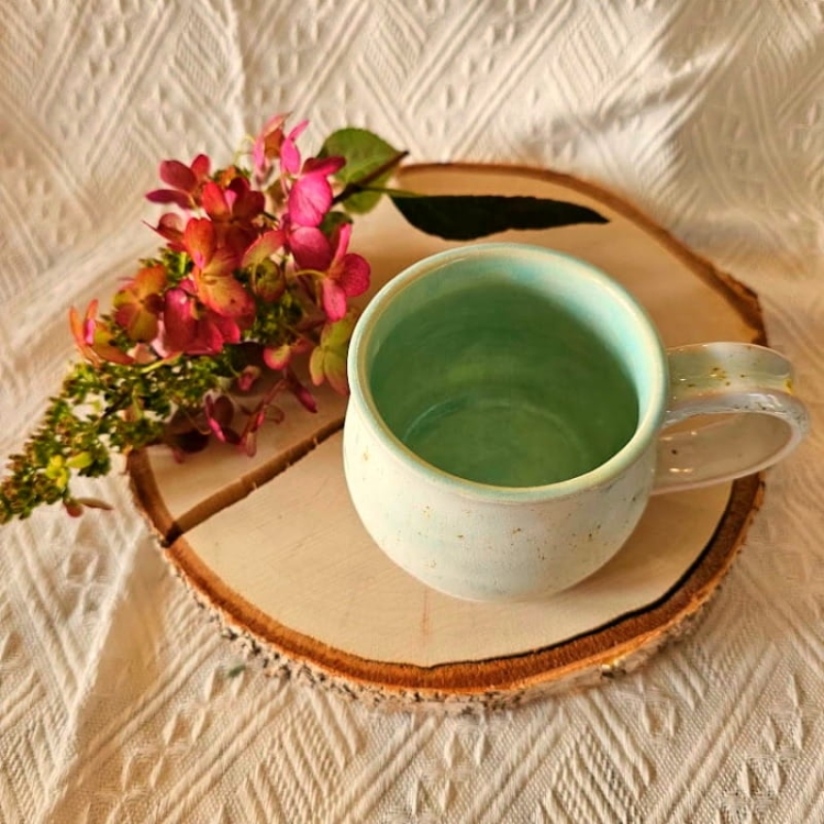 PANI - Kubek ceramiczny zielono - biały Pani/Pan - Zestaw dla pary ciężkie kubki piękna kolorystyka szkliwa