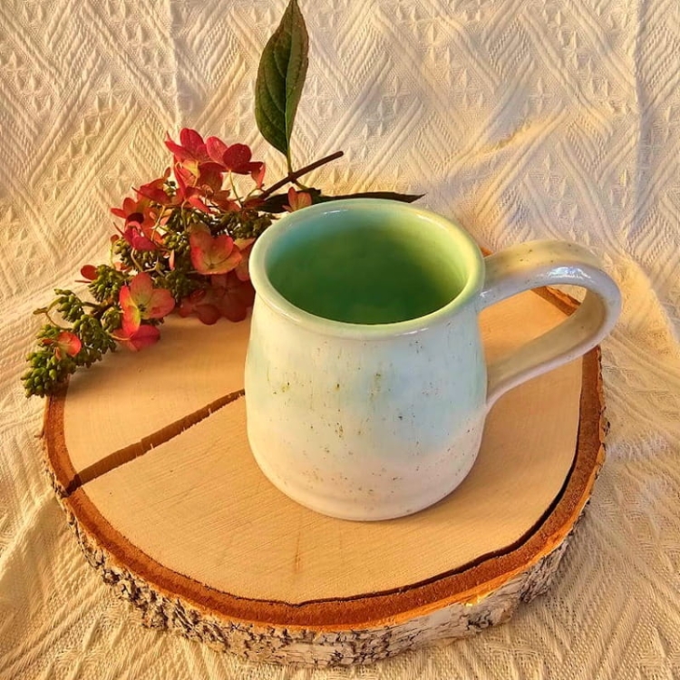 PAN - Kubek ceramiczny zielono - biały Pani/Pan - Zestaw dla pary ciężkie kubki piękna kolorystyka szkliwa