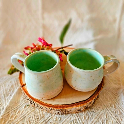 Kubek ceramiczny zielono - biały Pani/Pan - Zestaw dla pary ciężkie kubki piękna kolorystyka szkliwa