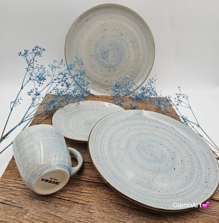 Talerz deserowy/śniadaniowy płytki Rustic 19 cm NIEBIESKI KERA piękny talerz deserowy/śniadaniowy elegancki talerz z formy ceramiczny błękitny - cała kolekcja