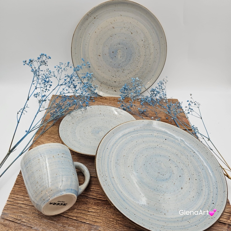 Talerz obiadowy płytki Rustic 27 cm NIEBIESKI KERA piękny talerz duży obiadowy elegancki talerz z formy ceramiczny niebieski do ciasta patera błękitny - cała kolekcja