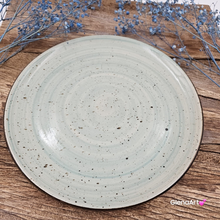 Talerz śniadaniowy/obiadowy płytki Rustic 24 cm SELEDYNOWY KERA piękny talerz duży śniadaniowy/obiadowy elegancki talerz z formy ceramiczny seledyn