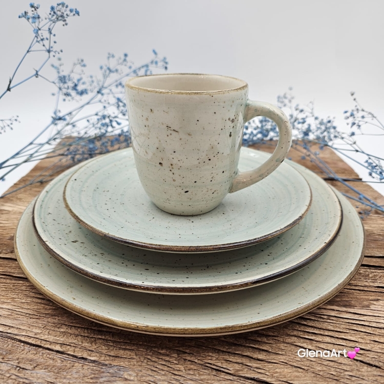 Talerz śniadaniowy/obiadowy płytki Rustic 24 cm SELEDYNOWY KERA piękny talerz duży śniadaniowy/obiadowy elegancki talerz z formy ceramiczny seledyn - cała kolekcja