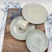 Talerz śniadaniowy/obiadowy płytki Rustic 24 cm SELEDYNOWY KERA piękny talerz duży śniadaniowy/obiadowy elegancki talerz z formy ceramiczny seledyn - cała kolekcja