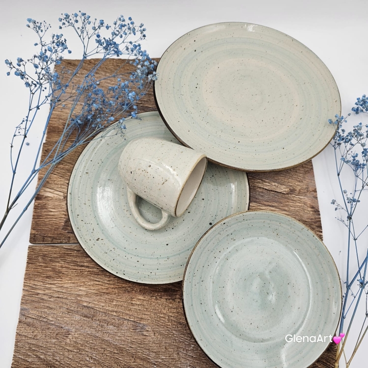 Talerz śniadaniowy/obiadowy płytki Rustic 24 cm SELEDYNOWY KERA piękny talerz duży śniadaniowy/obiadowy elegancki talerz z formy ceramiczny seledyn - cała kolekcja