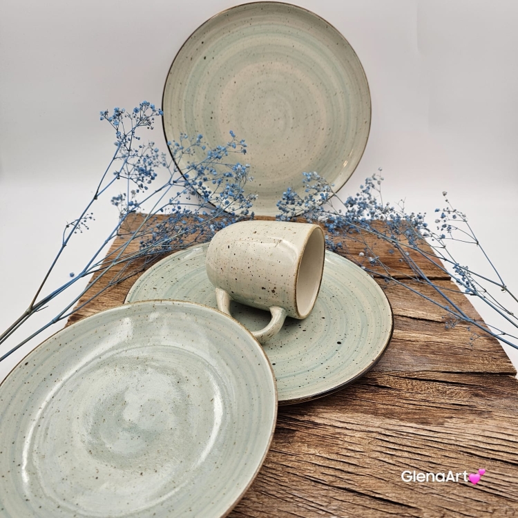 Talerz obiadowy płytki Rustic 27 cm SELEDYNOWY KERA piękny talerz duży obiadowy elegancki talerz z formy ceramiczny seledynowy patera do ciasta  - cała kolekcja