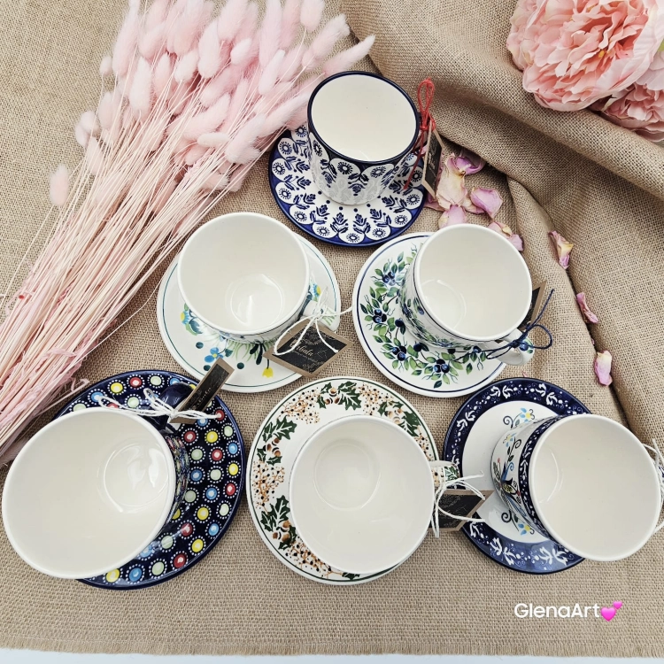 Filiżanka ceramiczna kaszubska ze spodkiem KASZUBEK kaszubska ceramika ręcznie zdobiona Arbata - wszystkie filiżanki