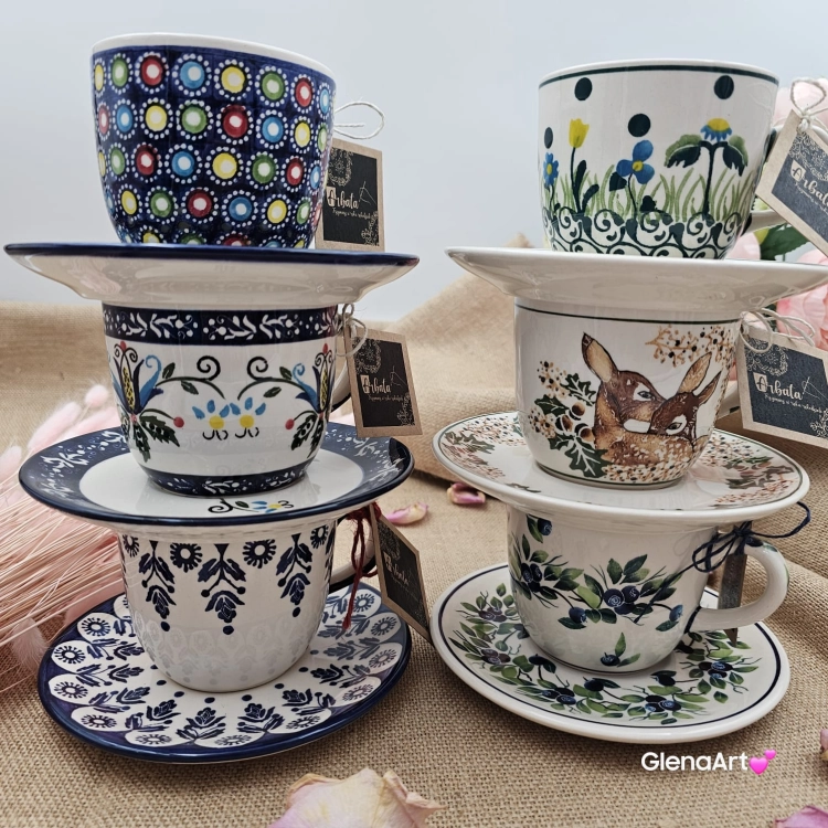 Filiżanka ceramiczna kaszubska ze spodkiem KASZUBEK kaszubska ceramika ręcznie zdobiona Arbata - wszystkie filiżanki