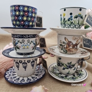 Filiżanka ceramiczna ze spodkiem Jagody kaszubska ceramika ręcznie zdobiona Arbata - wszystkie filiżanki