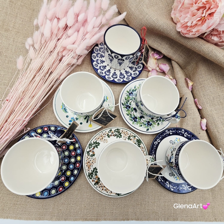 Filiżanka ceramiczna ze spodkiem UNIKAT Sarenki kaszubska ceramika ręcznie malowana Arbata sarenka - wszystkie filiżanki