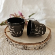 Czarka / szklanka duże espresso ceramiczne ręcznie malowane i toczone brązowa