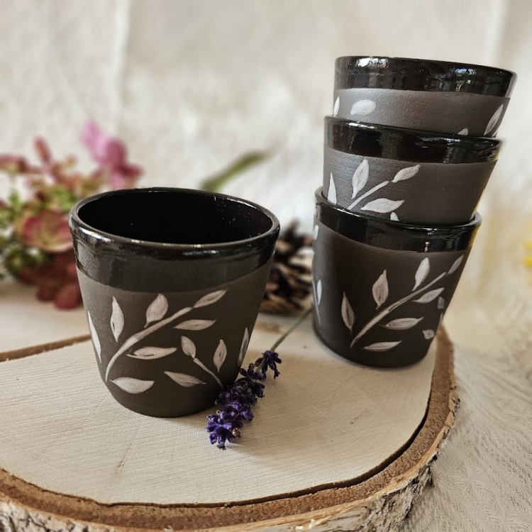 Czarka / szklanka duże espresso ceramiczne ręcznie malowane i toczone brązowa