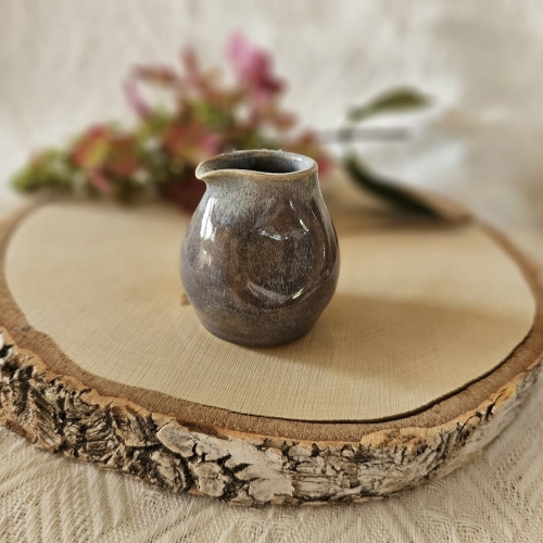 Mlecznik ceramiczny brązowo - niebieski rękodzieło ręczne toczony