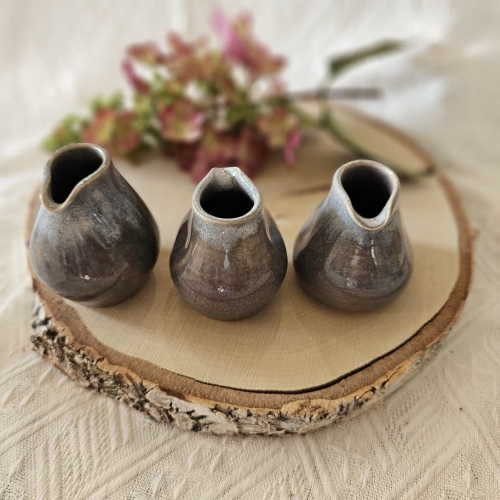 Mlecznik ceramiczny brązowo - niebieski rękodzieło ręczne toczony