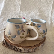 Kubek ceramiczny ręcznie malowany - motyw kwiatowy + duże ucho dość ciężki rękodzieło kaszubskie
