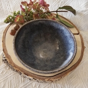 Miska ceramiczna brązowo - niebieska rękodzieło ręcznie toczona brązowa glina miska sałatkowa