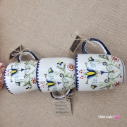 Kubek ceramiczny Bell dekoracja Tulipan kaszubska ceramika ręcznie zdobiona Arbata kubek tulipan wzór kaszubski rękodzieło metoda stempelka
