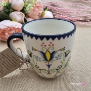 Kubek ceramiczny Bell dekoracja Tulipan kaszubska ceramika ręcznie zdobiona Arbata kubek tulipan wzór kaszubski rękodzieło metoda stempelka