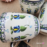 Kubek ceramiczny Bell dekoracja Słupska kaszubska ceramika ręcznie zdobiona Arbata kubek słupski wzór kaszubski rękodzieło metoda stempelka