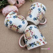 Kubek ceramiczny Bell dekoracja Wdzydzka kaszubska ceramika ręcznie zdobiona Arbata kubek wdzydzki wzór kaszubski rękodzieło metoda stempelka