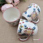 Kubek ceramiczny Bell dekoracja Wdzydzka kaszubska ceramika ręcznie zdobiona Arbata kubek wdzydzki wzór kaszubski rękodzieło metoda stempelka