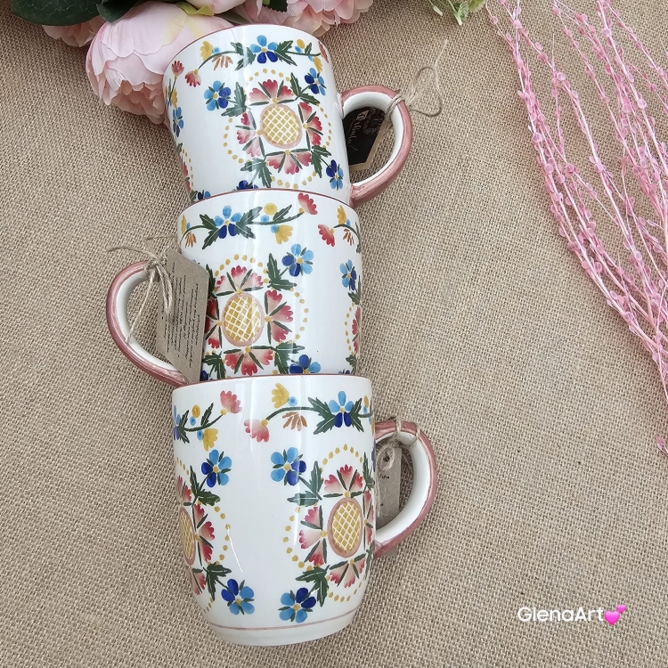 Kubek ceramiczny Bell dekoracja Wdzydzka kaszubska ceramika ręcznie zdobiona Arbata kubek wdzydzki wzór kaszubski rękodzieło metoda stempelka