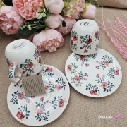 Filiżanka ceramiczna ze spodkiem RÓŻE kaszubska ceramika ręcznie zdobiona Arbata metoda stempelka i ręcznie malowane kaszubska filiżanka