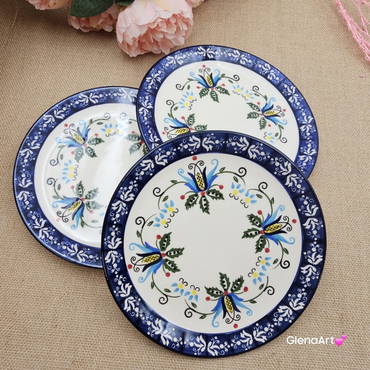 Talerz ceramiczny kaszubski śniadaniowy KASZUBEK kaszubska ceramika ręcznie zdobiona Arbata