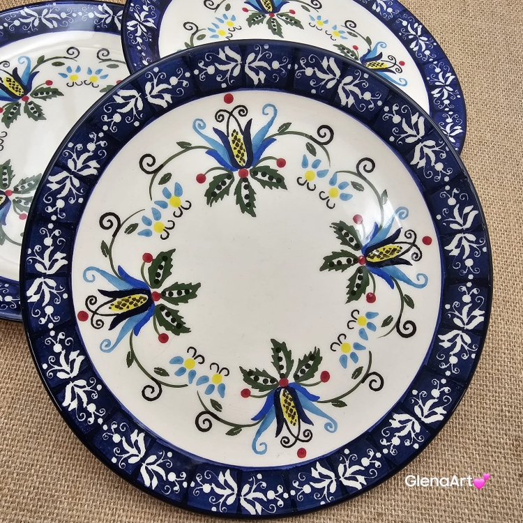 Talerz ceramiczny kaszubski śniadaniowy KASZUBEK kaszubska ceramika ręcznie zdobiona Arbata