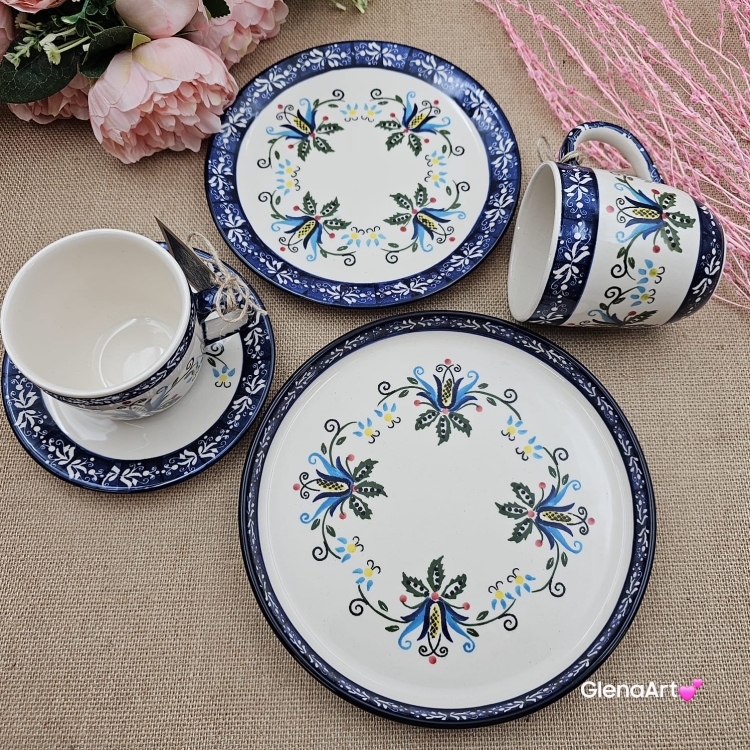 Talerz ceramiczny kaszubski śniadaniowy KASZUBEK kaszubska ceramika ręcznie zdobiona Arbata