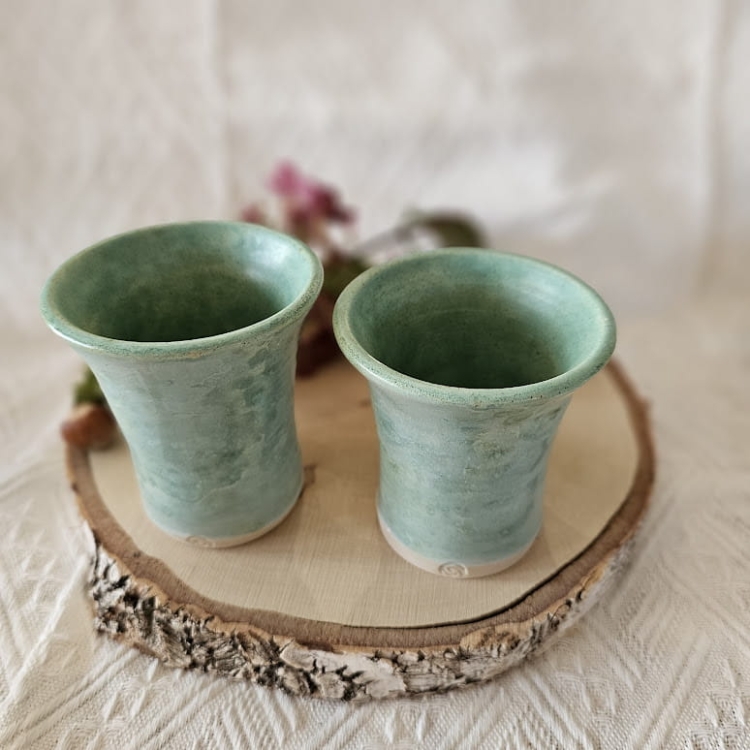 Szklanka ceramiczna zielona duże espresso kubek espresso rękodzieło ręcznie toczone