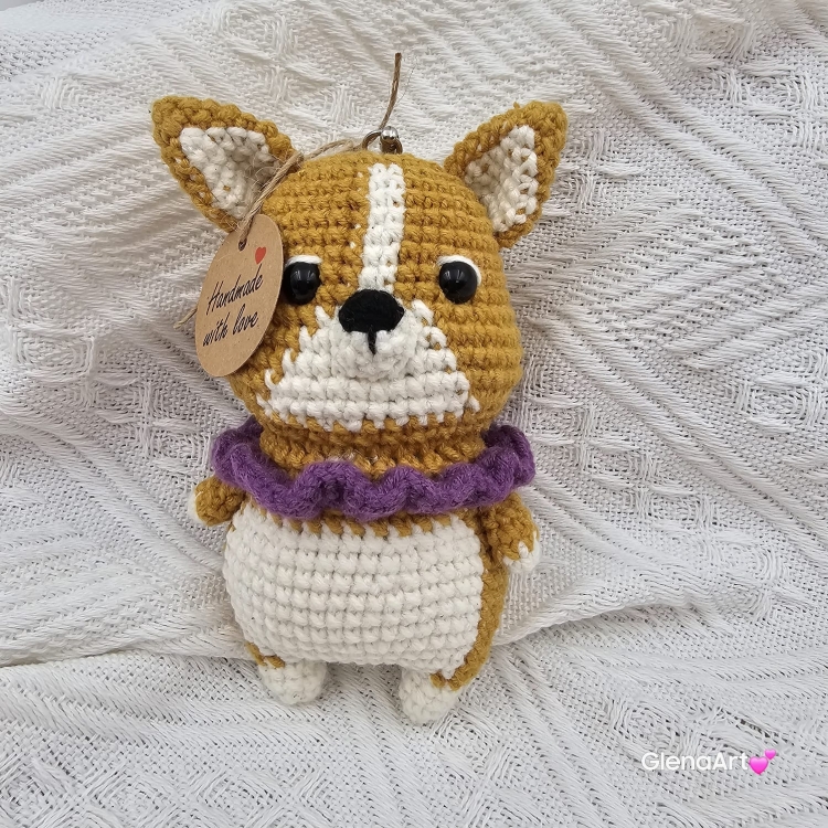 Pies Corgi na szydełku zawieszka brelok na szydełku rękodzieło maskotka do zaczepienia wykonane na szydełku piesek Corgi